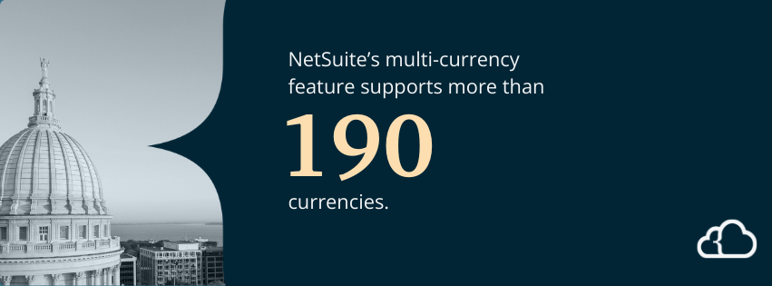 This is a graphic that illustrates the NetSuite multi-currency feature.