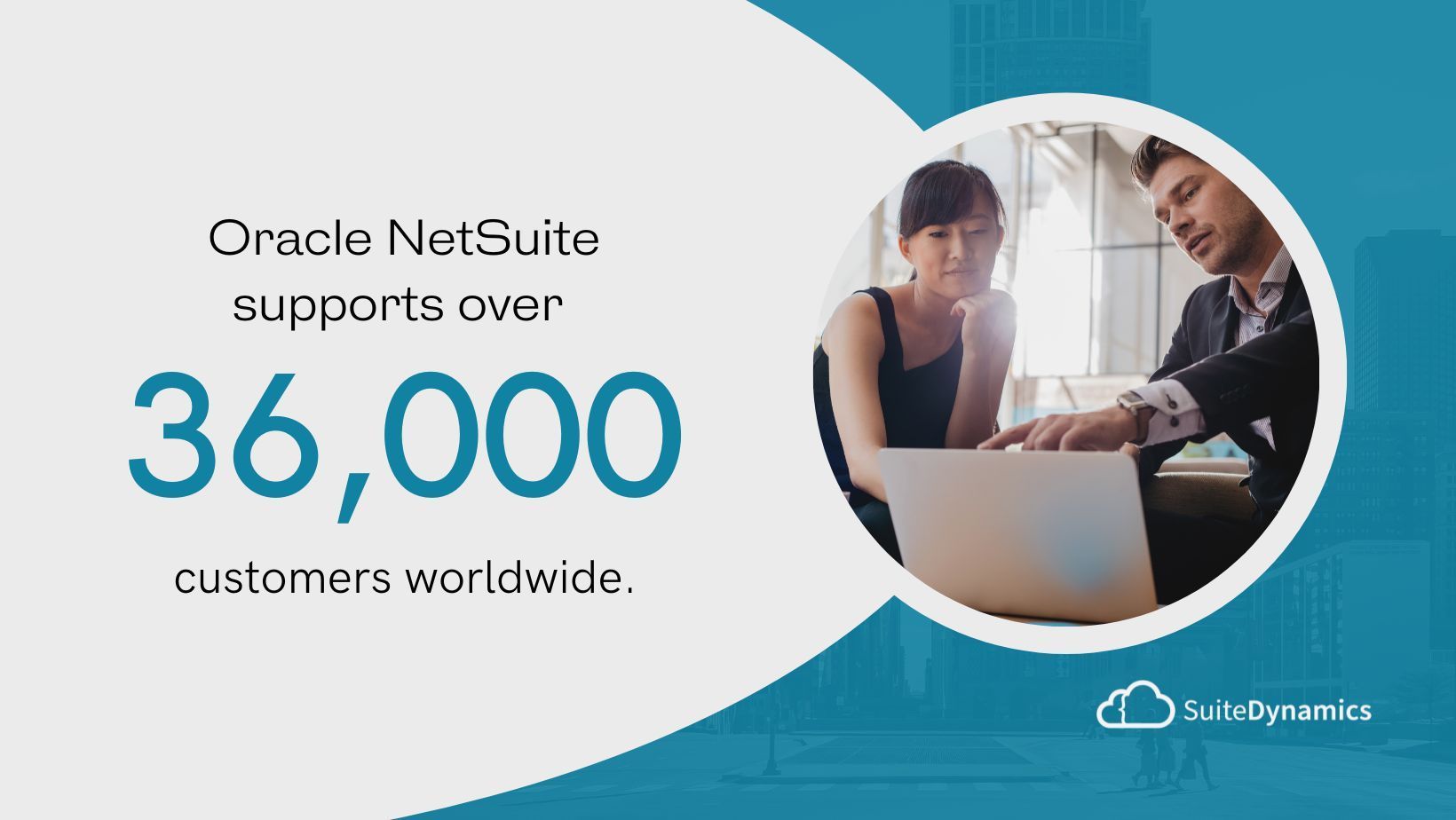 Graphic revealing that Oracle NetSuite supports over 36,000 customers globally.