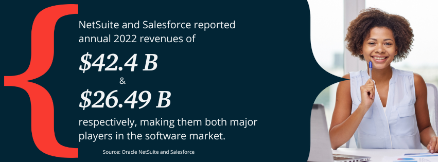 Graphic showing the annual revenues of NetSuite vs Salesforce.