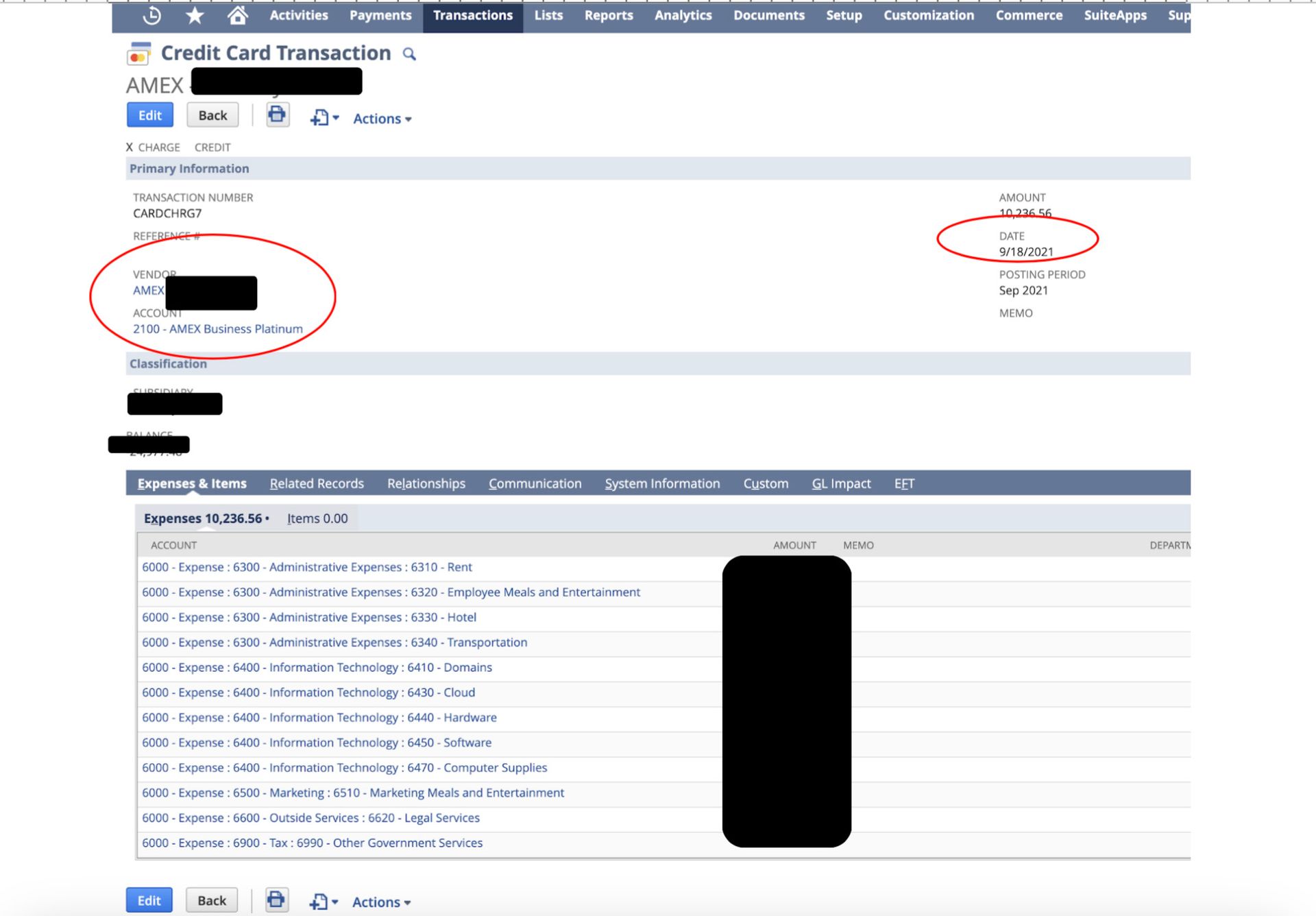 The second screenshot showing how to reconcile a credit card statement in NetSuite.