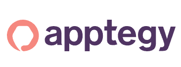 The logo for apptegy is a purple and pink logo with a circle in the middle.