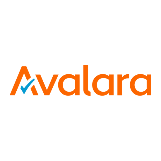 An orange and blue avalara logo on a white background