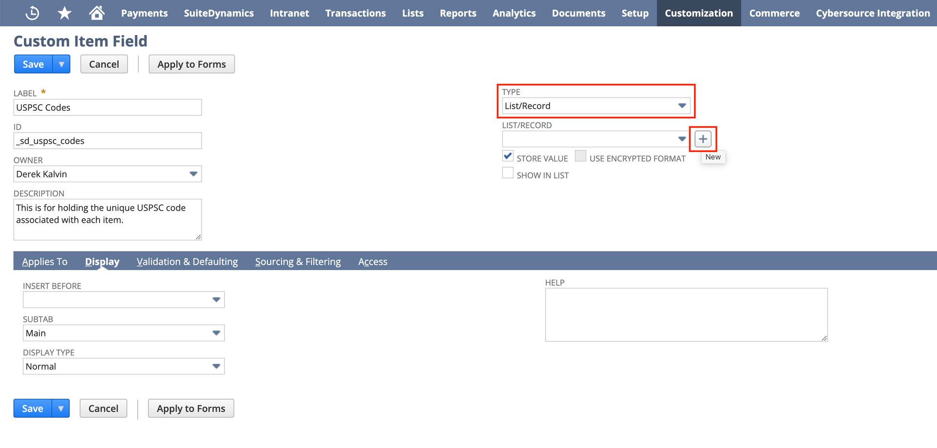 The second screenshot showing how to set up UNSPSC codes in NetSuite. 