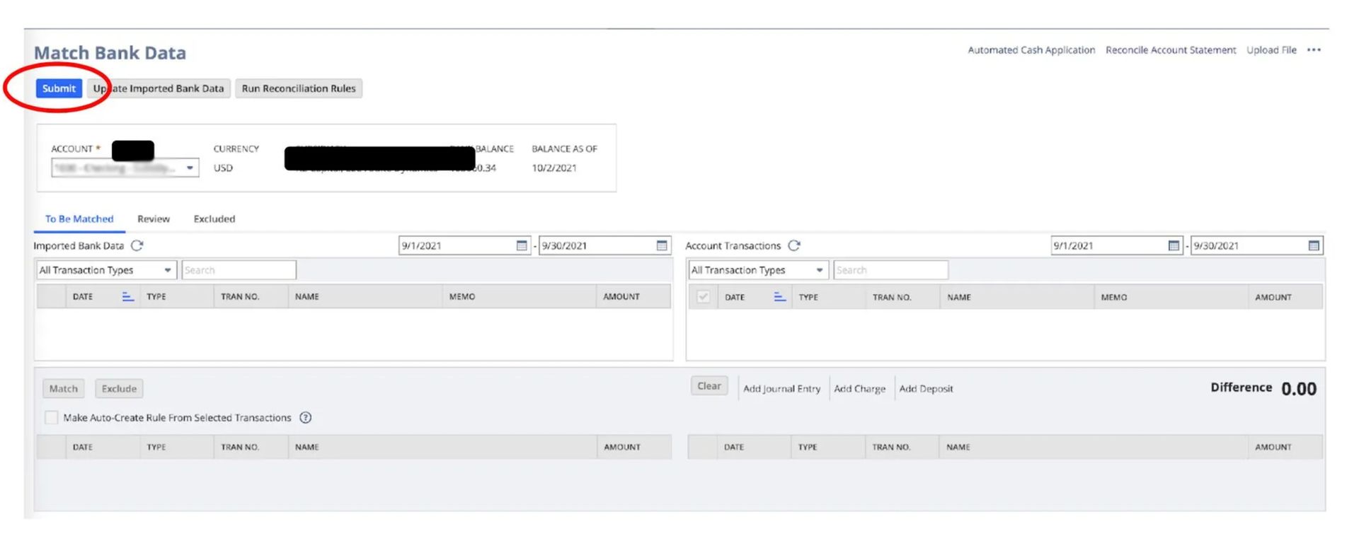 This is the fifth screenshot showing how to complete a bank reconciliation in NetSuite. 