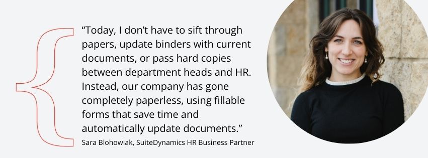 Quote from Sara Blohowiak about hr automation benefits. 