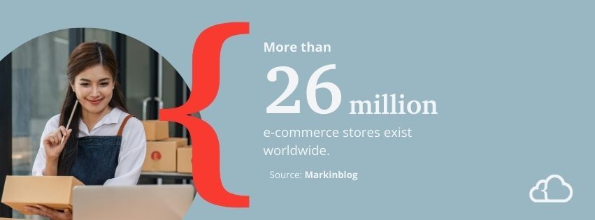 Graphic stating that more than 26 million e-commerce stores exist worldwide. 