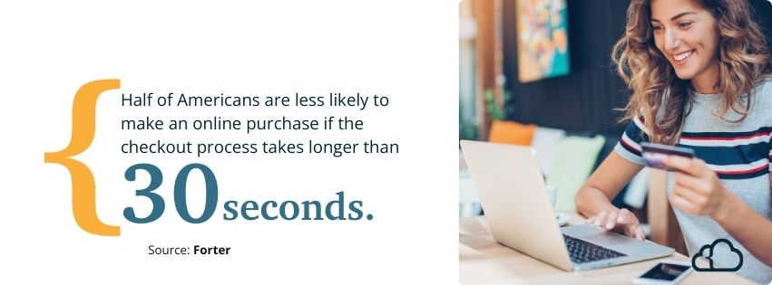 Graphic stating that Americans are less likely to purchase online if the checkout process takes longer than 30 seconds. 