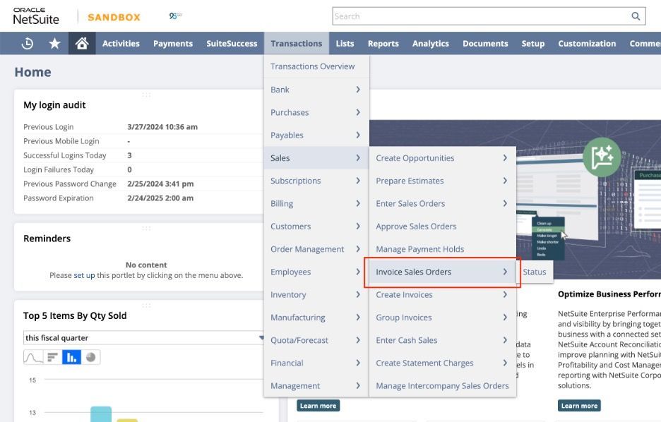 Screenshot showing the first step in mass invoicing.