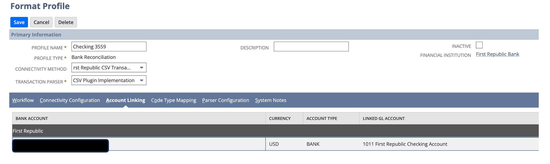 A screenshot showing one of the last steps in setting up NetSuite Bank Feeds.