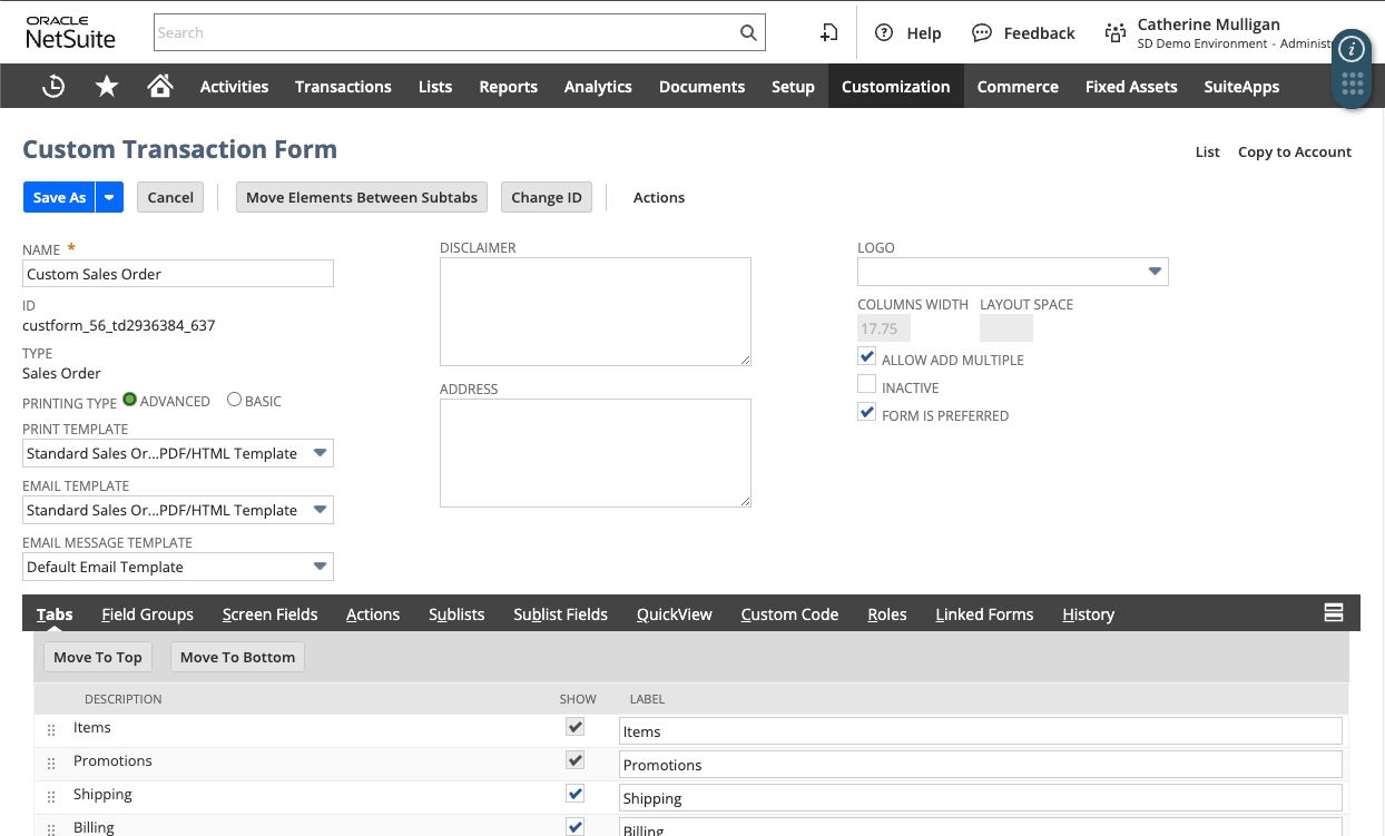 Screenshot of a custom form. 