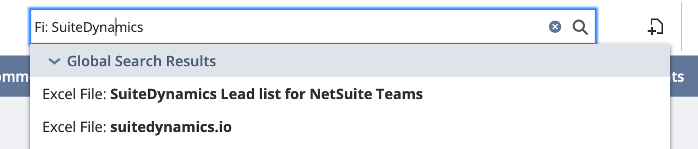 Screenshot of a NetSuite global search.