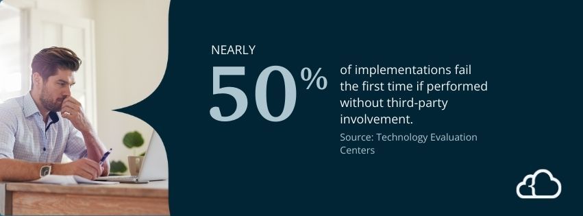 statistic stating nearly 50% of implementations fail the first time if performed without third-party involvement