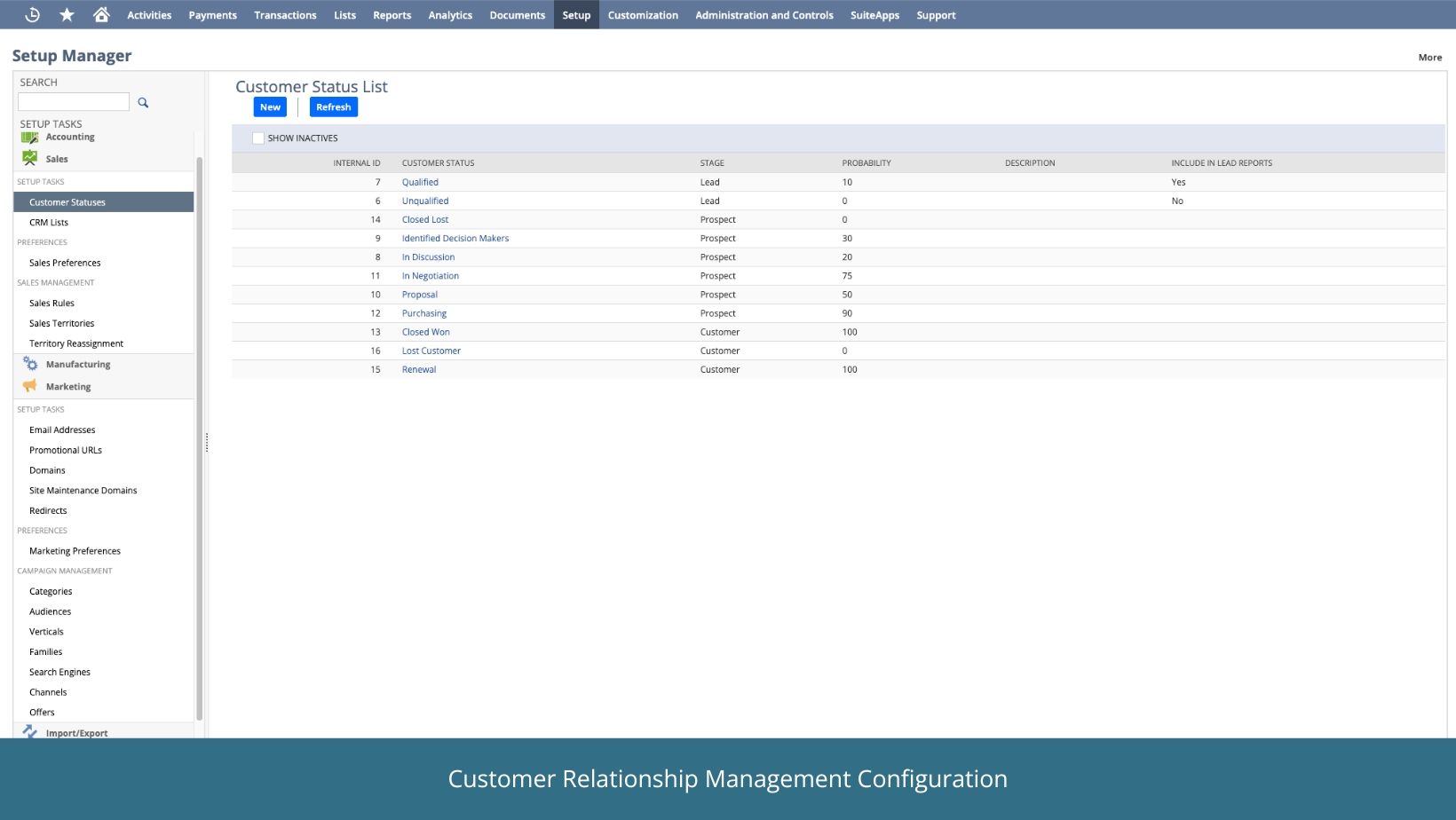 Screenshot of a customer relationship management configuration.