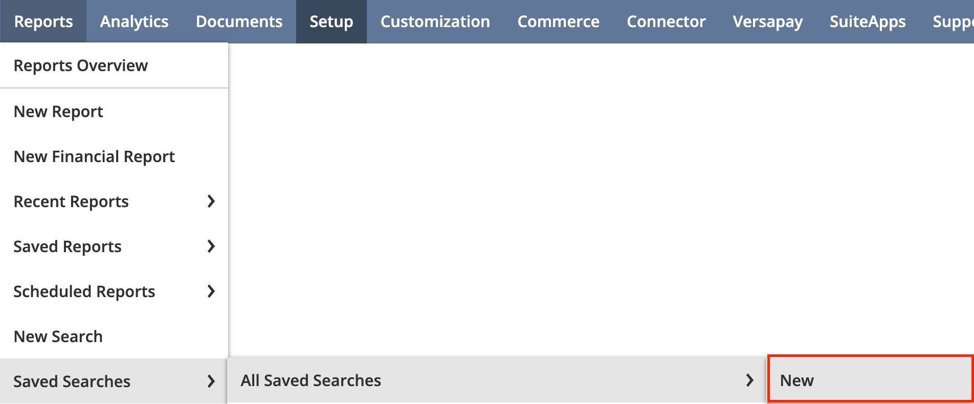 The first screenshot showing how to create a NetSuite saved search.