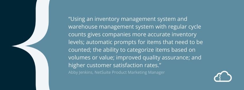 Graphic with a quote from Abby Jenkins about physical inventory counts.