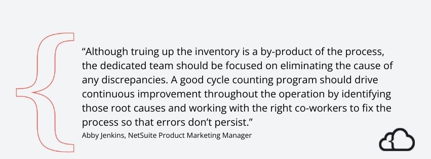 Graphic with a quote from Abby Jenkins with advice about physical inventory counts. 