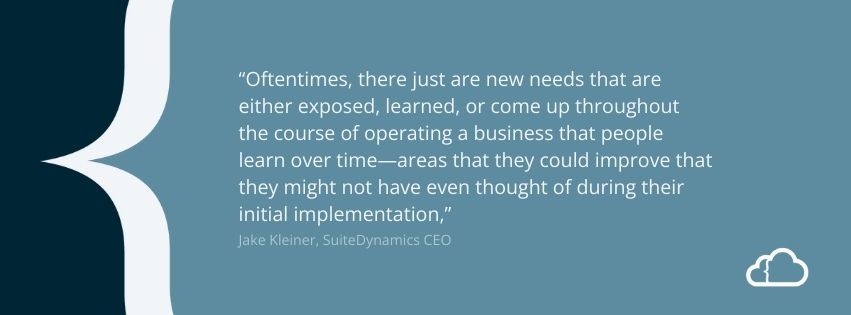 Graphic with a quote from Jake Kleiner about why clients need SuiteScript and workflows. 