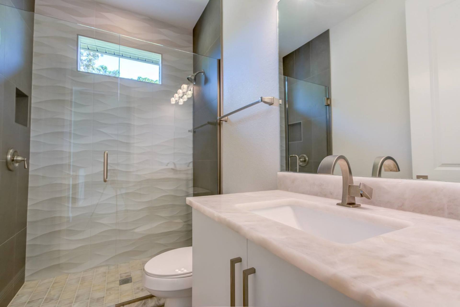 Quartz Bathroom with Shower — Fort Myers, FL — Absolute Granite Inc.