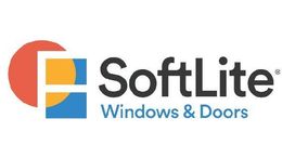 SoftLite Windows & Doors logo: Circle and window graphic in orange, yellow, and blue, with black text.