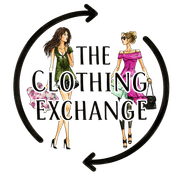 “The Clothing Exchange” logo with two fashion figures and circular arrows around the text
