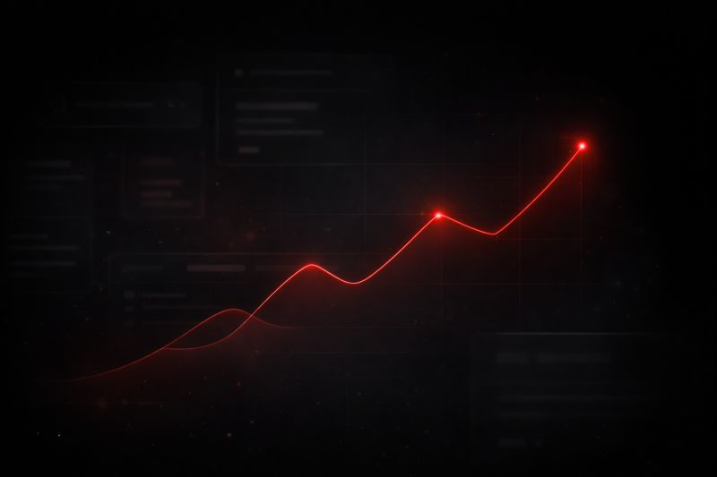 Red glowing line graph trending upward against a dark background.