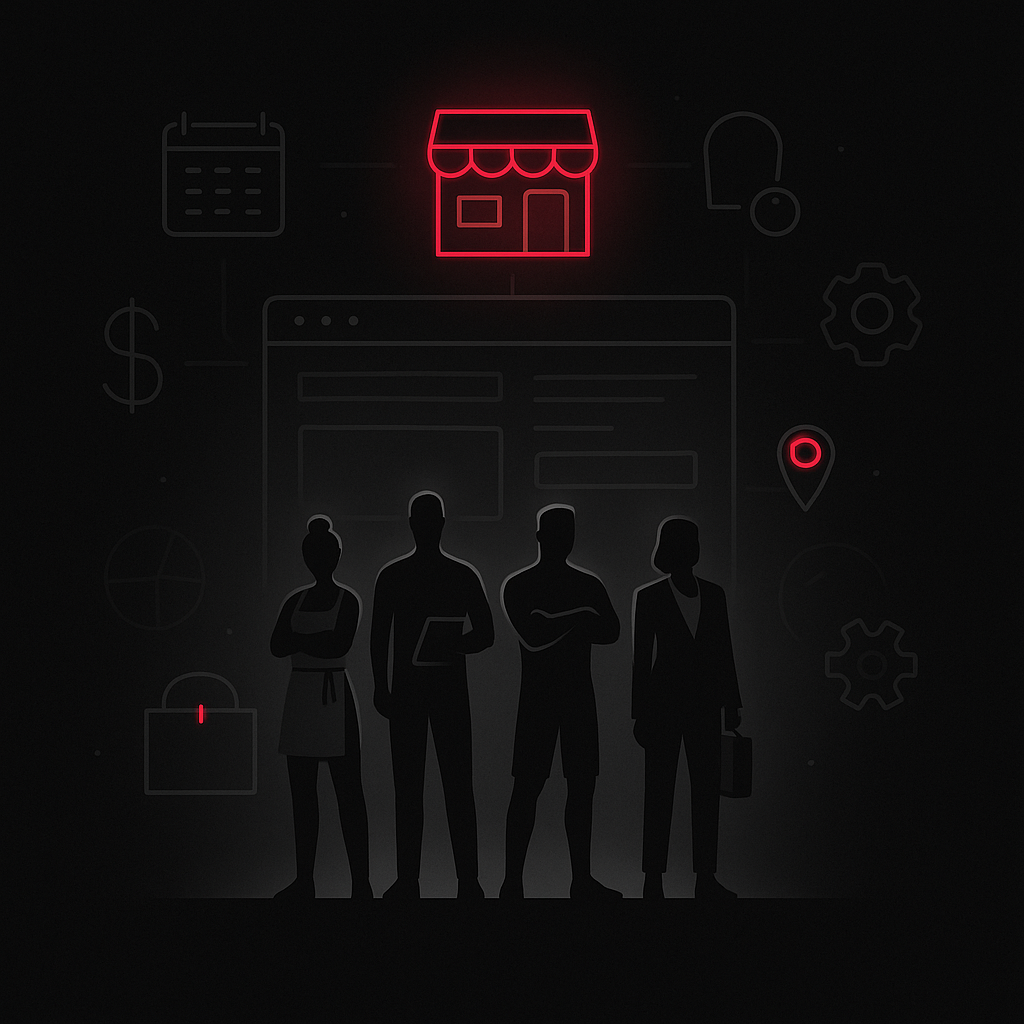 A group of people standing next to each other in front of a store.