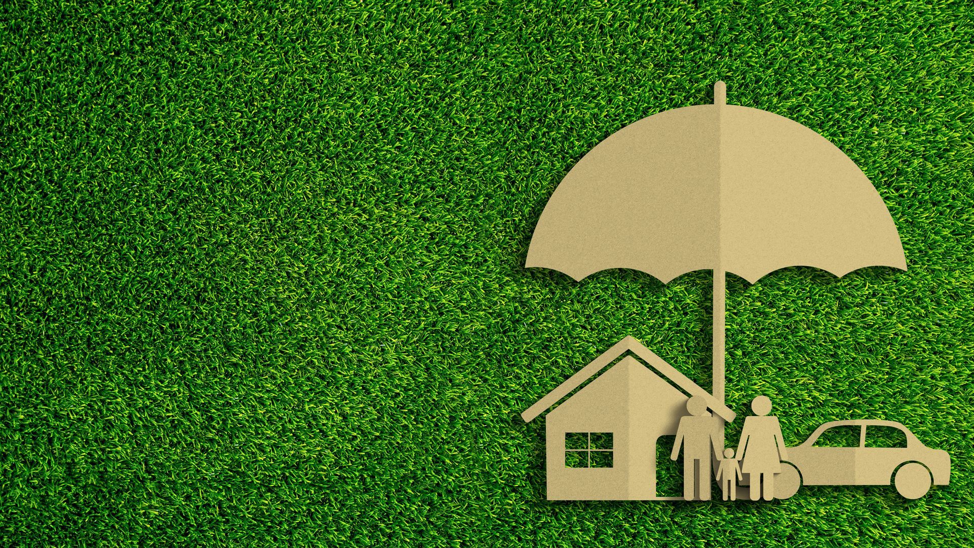 paper family being covered by an umbrella to represent life insurance