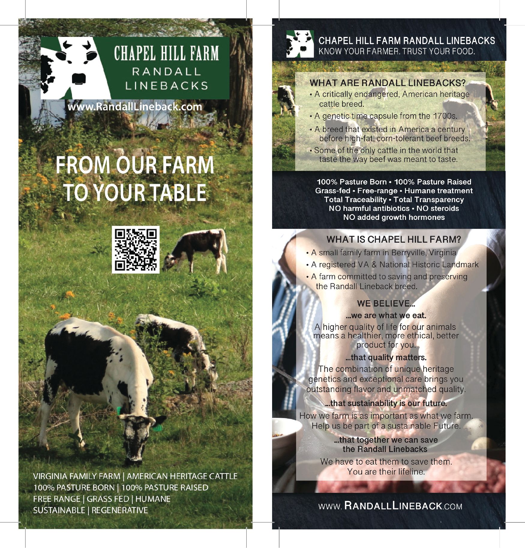 Randall Lineback Beef information card 