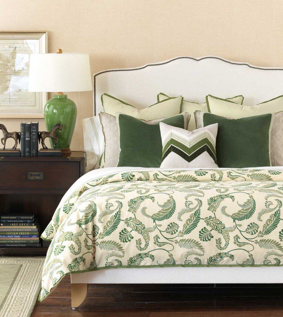 Green Floral Bedding and Selection of Stylish Pillows in Newtown, CT Home