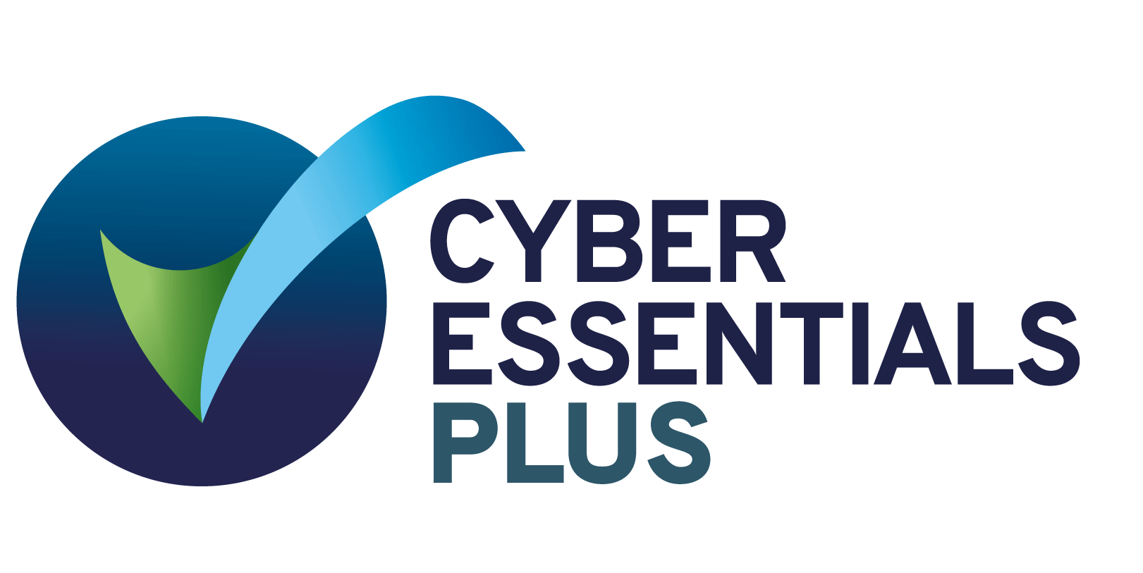 Cyber Essentials Plus logo. A dark blue circle with a green and blue checkmark and text.