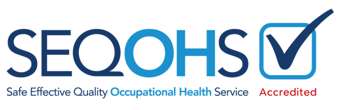 Logo for SEQOHS, a Safe Effective Quality Occupational Health Service, accredited with a checkmark.