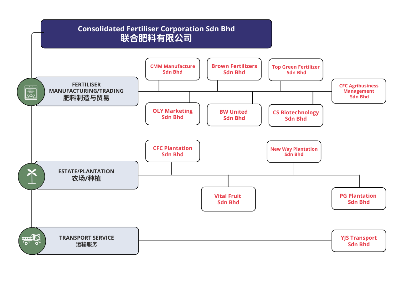 A diagram of the organizational structure of a company