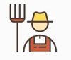 A farmer is holding a pitchfork in his hand.