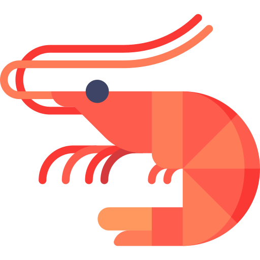 白色背景上，有一只长腿、蓝眼睛的红色虾。