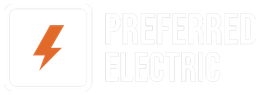 A logo for preferred electric with a lightning bolt on it.
