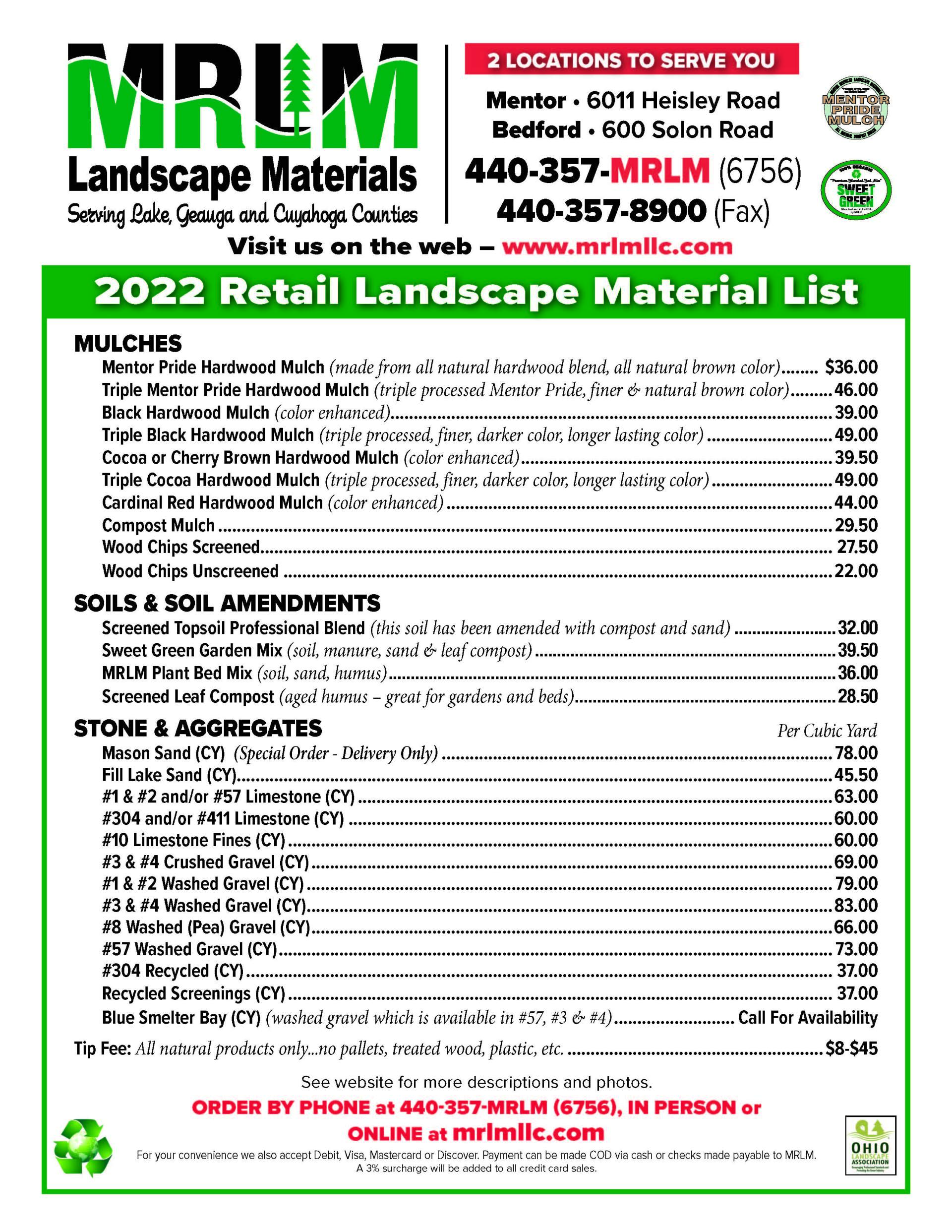 Mulch and Soil Mentor and Bedford, OH MRLM Landscape Materials