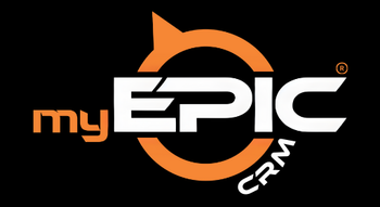 A black and orange logo for my epic crm