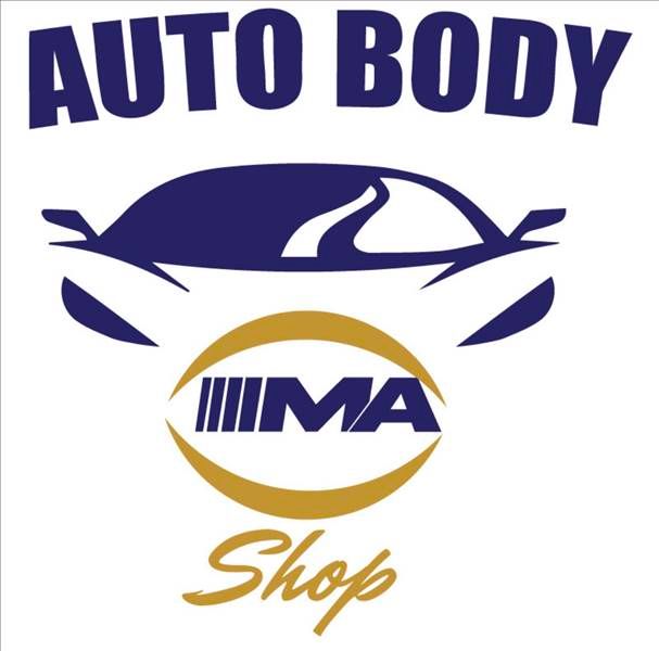 Auto Body and Detailing LLC ad with white pickup truck, blue background, contact info and Reno, NV address