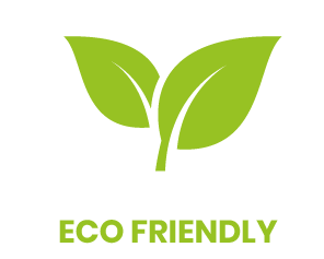 Green leaves, “Eco Friendly” text; indicates environmentally friendly product or practice.