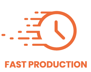 Orange clock with motion lines,