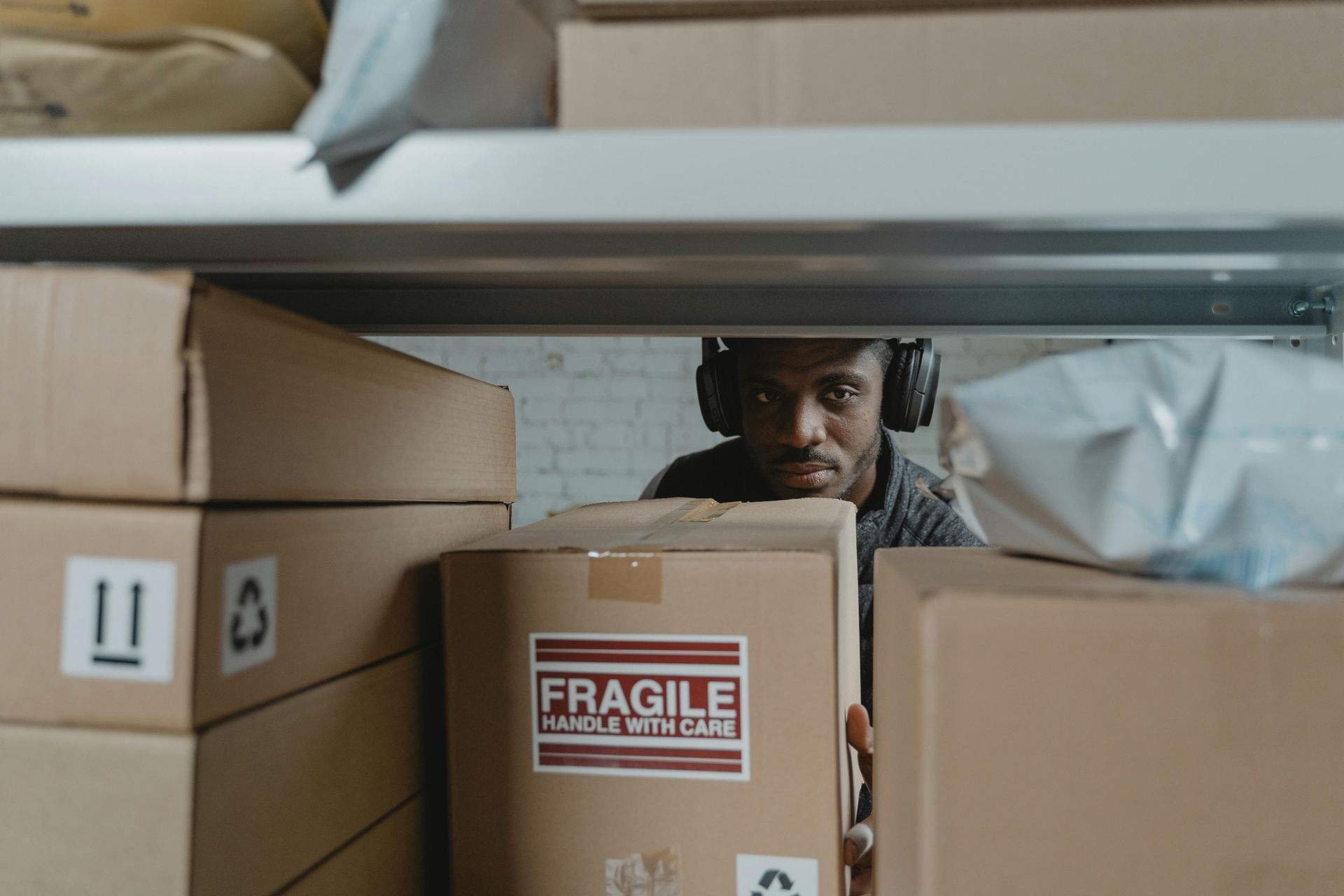 Business inventory boxes in storage
