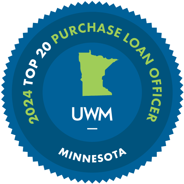 A badge that says ' 2024 top 20 purchase loan officer ' on it