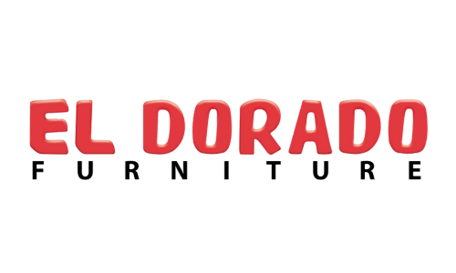 A red and white logo for el dorado furniture