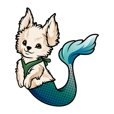 Cute little puppy mermaid dog for pet wash at Mermaid Car Wash and Pet Wash