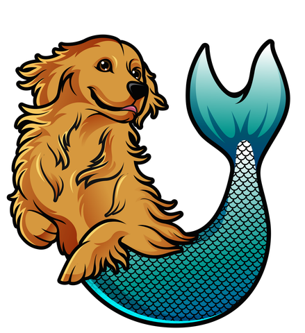 Golden retriever mermaid dog for pet wash at Mermaid Car Wash and Pet Wash