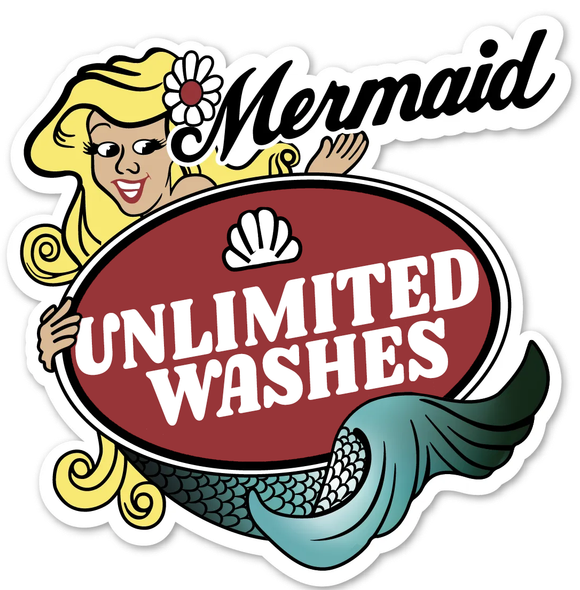 A logo for a mermaid car wash with a mermaid on it