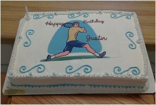 Birthday cake with a tennis player illustration, 