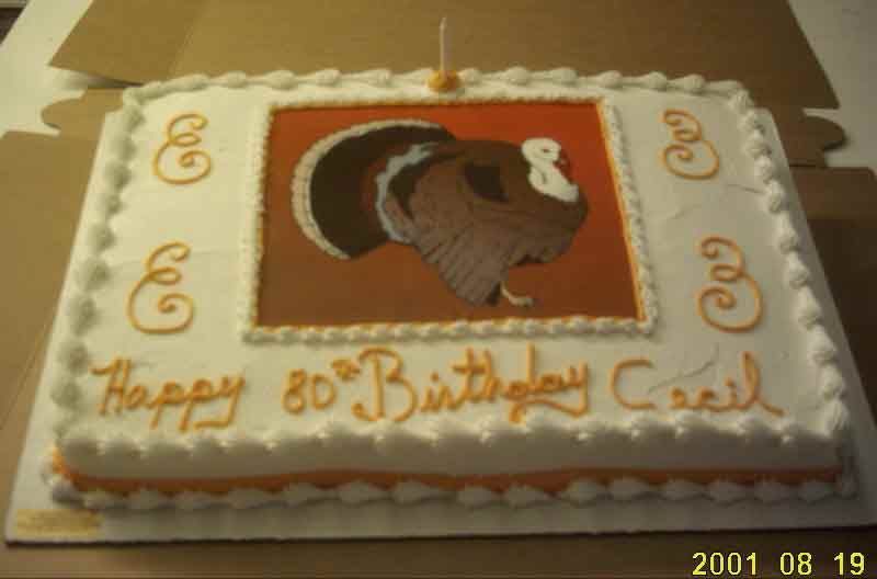 Rectangular cake with a turkey image and 