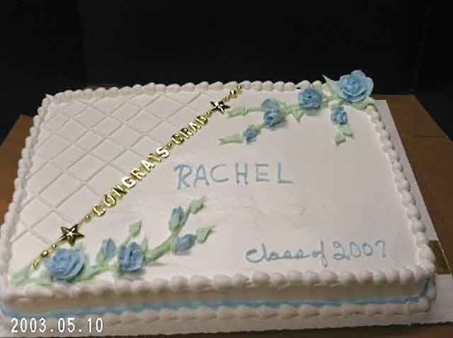 Graduation cake: White frosting, diamond pattern, 