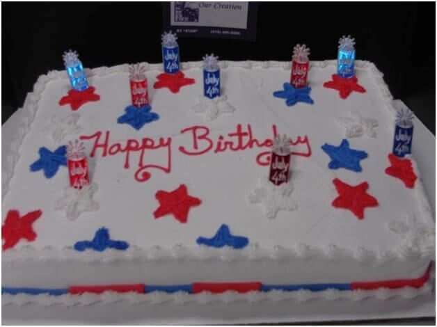 Birthday cake decorated with red and blue stars, 